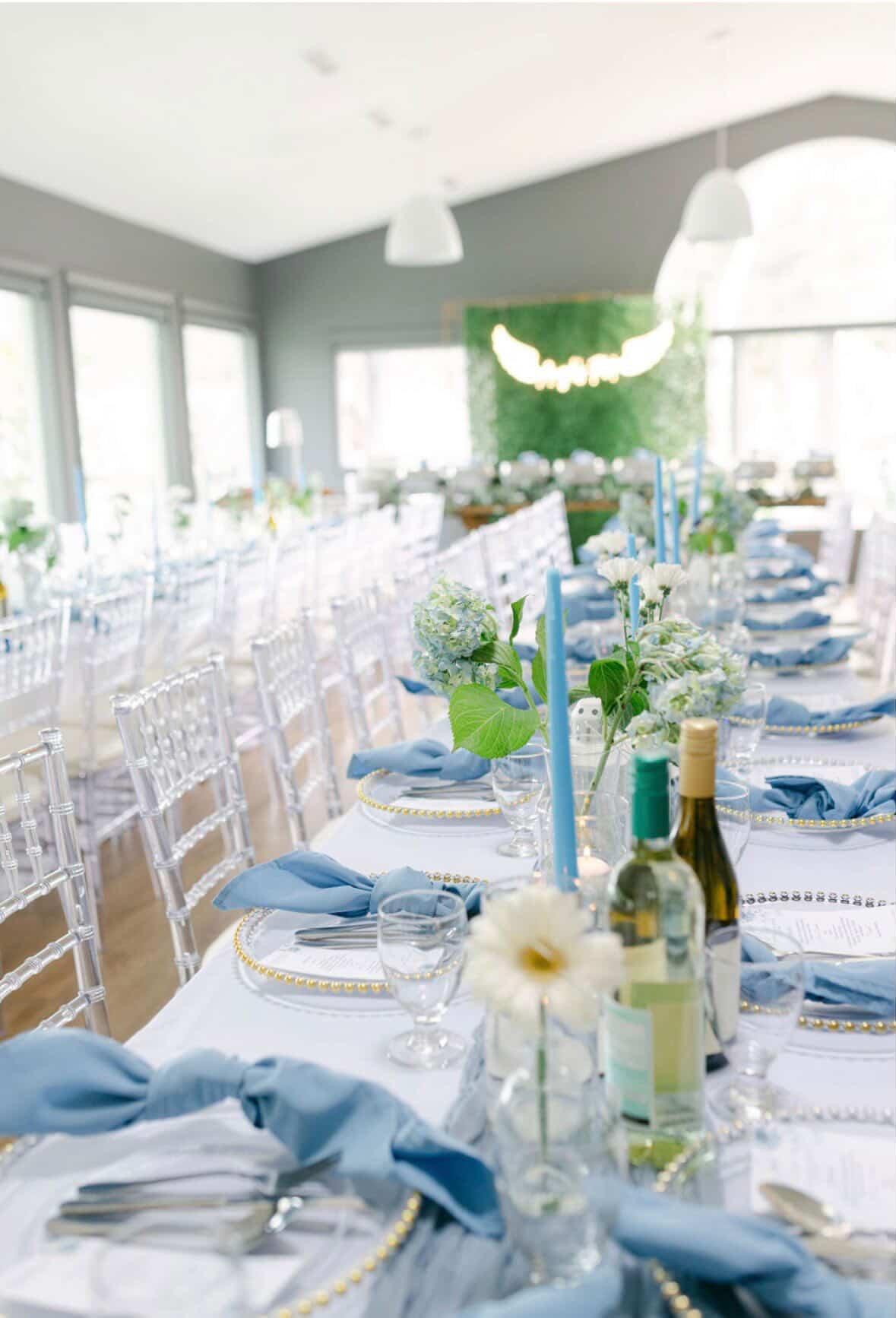 Place settings down the long reception table